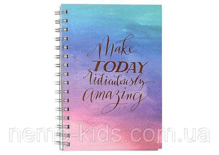 Зошит на спіралі з тисненням фольгою А5, 100 аркушів, 70 грам, матова ламінація, 21*15см, фото 1