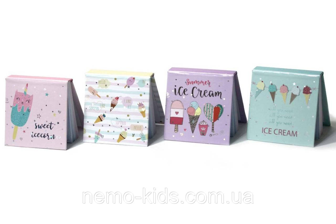 Папір для нотаток 73*73мм (3*3), 68 арк., тверда обкладинка з фольгою. Морозиво (12шт/в уп.), фото 1