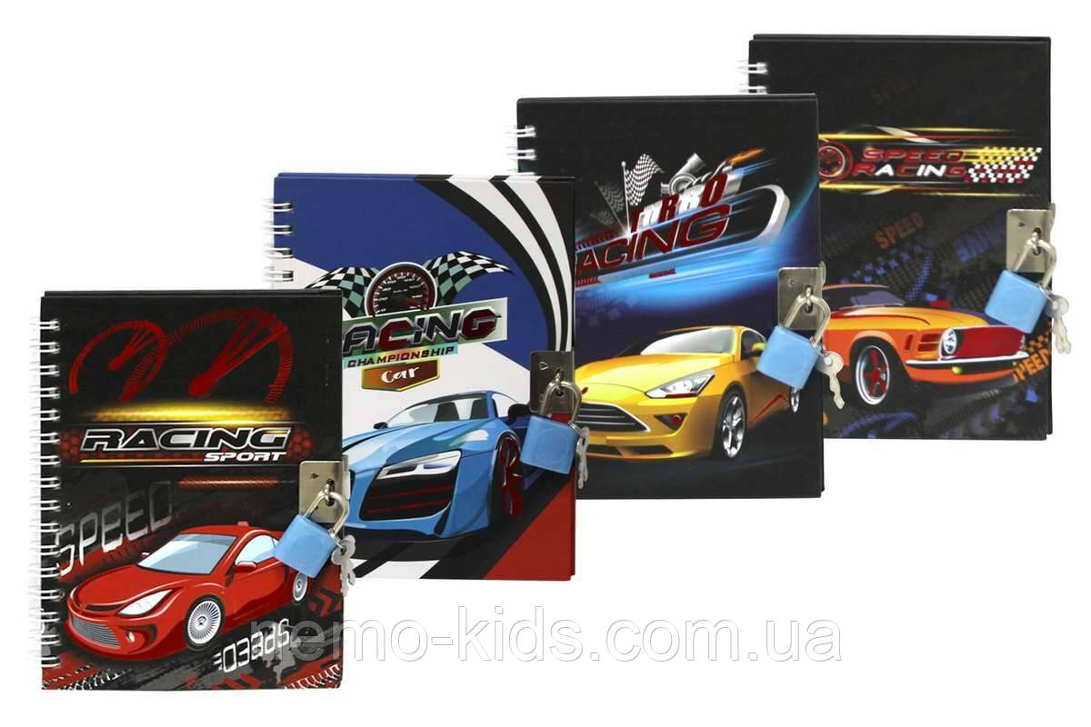 Блокнот на замку А6, спіраль 48арк. 70гр. клітинка Машина, пак.15*11см, фото 1