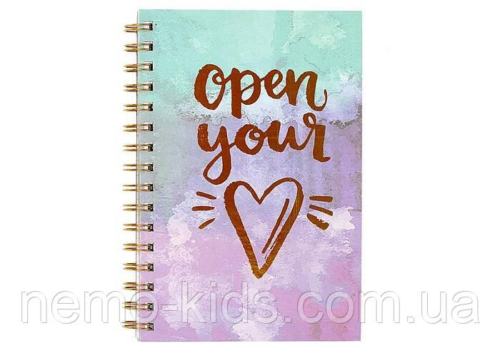 Зошит на спіралі з тисненням фольгою А5, 100 аркушів, 70 грам, матова ламінація, 21*15см, фото 1