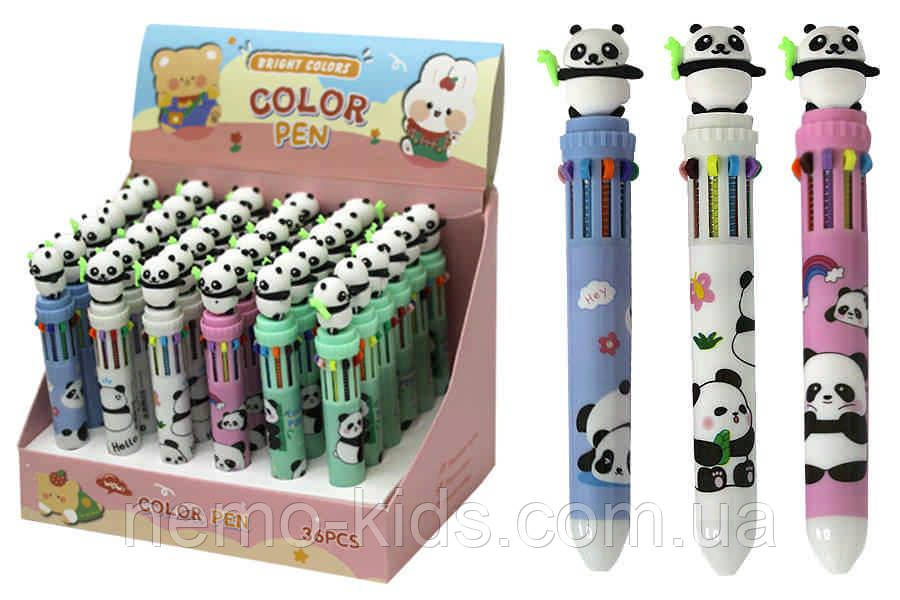 Ручка кулькова 10-кольорова Панда ЦІНА ЗА 1ШТ (36 шт./пач.), фото 1