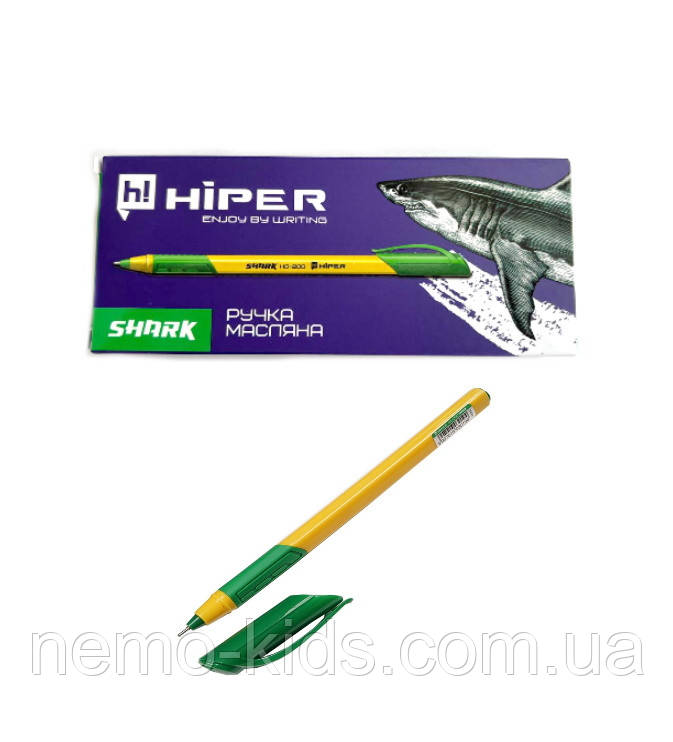 Ручка масляна Hiper Shark, 0,7 мм, зелена, ЦІНА ЗА УП. 10ШТ, у кор. 15*7*2 см, фото 1