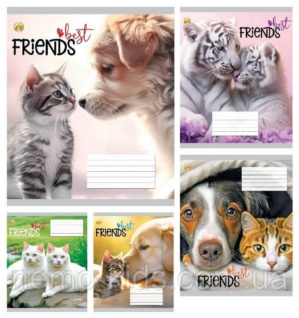 Зошит 12 арк. лінія кольорова обкладинка Пухнасті друзі, упаковка 25шт, ТМ Тетрада, Україна, фото 1