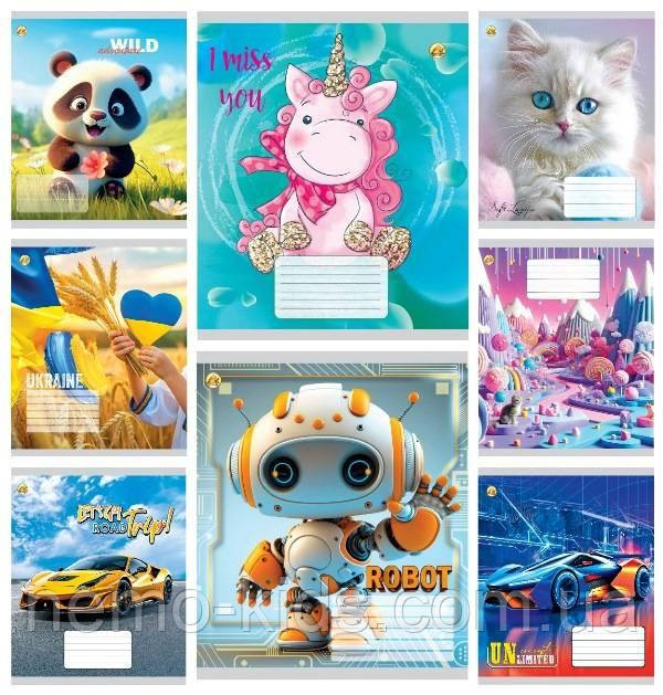 Зошит 12 арк. коса з додатком, кольорова обкладинка Мікс-8, упаковка 25шт, ТМ Тетрада, Україна, фото 1