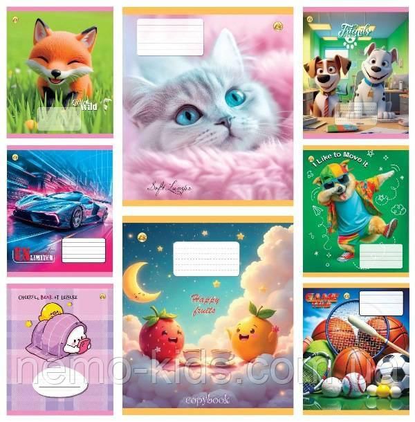 Зошит 12 арк. коса з додатком, кольорова обкладинка Мікс-6, упаковка 25шт, ТМ Тетрада, Україна, фото 1