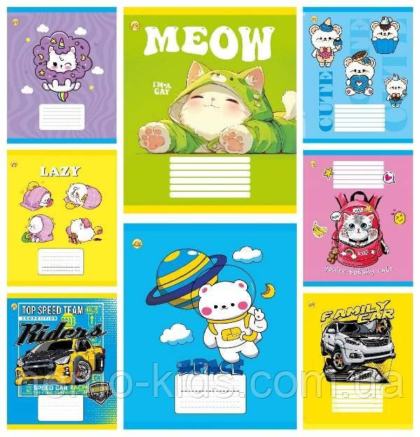 Зошит 12 арк. коса з додатком, кольорова обкладинка Мікс-4, упаковка 25шт, ТМ Тетрада, Україна, фото 1