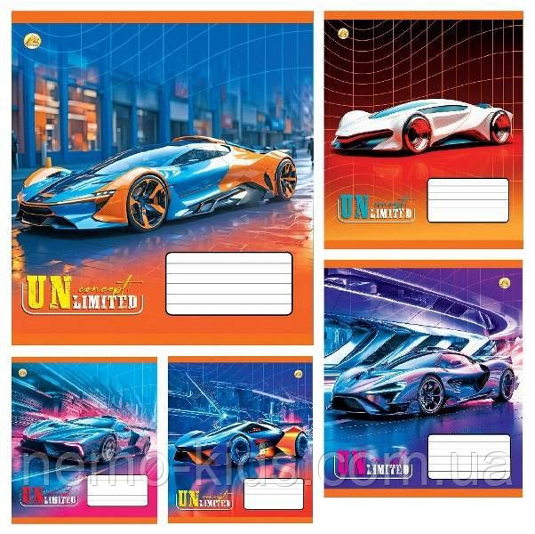 Зшитий 18 арк. # кольорова обкладинка Сучасні авто, упаковка 20шт, ТМ Тетрада, Україна, фото 1