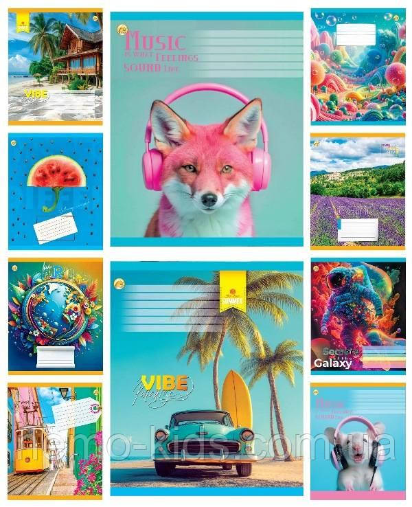 Зшитий 18 арк. лінія, кольорова обкладинка Мікс-4, пачка 20 шт., ТМ Тетрада, Україна, фото 1