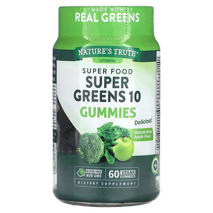 Антиоксиданти Nature's Truth Super Food Super Greens 10 Gummies 60 жув. цукерок (яблуко), фото 1
