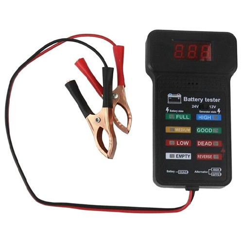 Тестер індикатор стану автомобільного акумулятора 12-24В з затискачами РК, фото 1