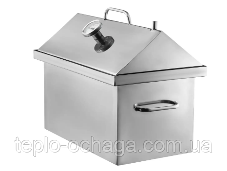 Двоярусна коптильня "L" з трьома гачками та термометром, 1.5 мм метал + подарунок