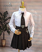 Шкільний костюм спідниця в складку та блуза сорочка з краваткою (122-146р)