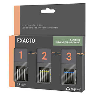 Штифти скловолоконні Angelus Exacto, конічні, набір (15 шт + 3 розгортки)
