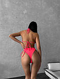 Коралловый купальник на завязках, ефектни жіночий купальник, фото 5