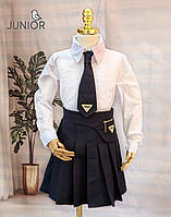 Шкільний костюм для дівчинки (темно-синій) — сорочка + спідниця + краватка (122-146р)