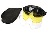 Тактичні захисні окуляри для страйкболу з антизапотіванням і 3 змінними лінзами чорного кольору, для екстремальних умов, фото 2
