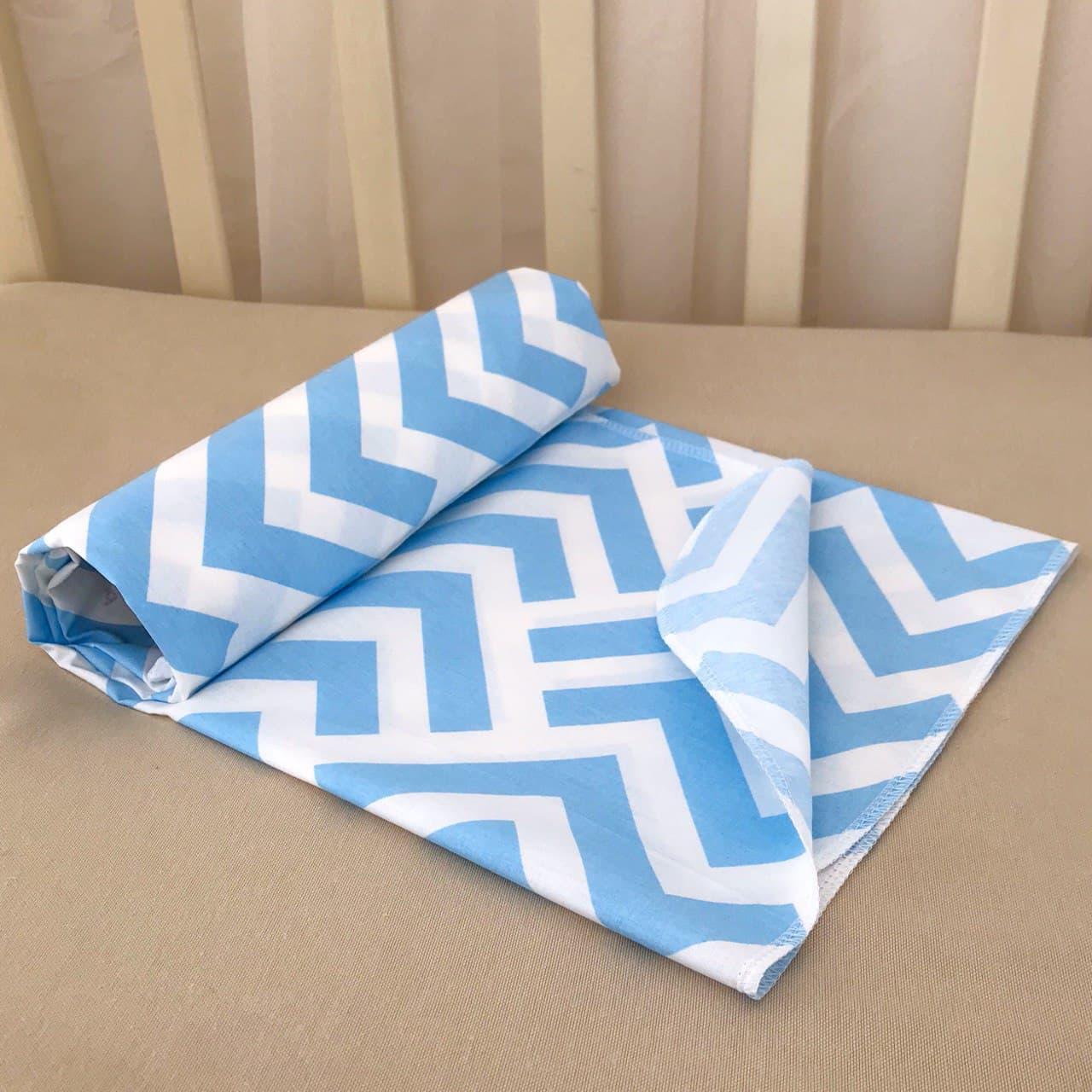 Пелюшка дитяча «Зігзаг» з ранфорсу 100% бавовна, 80×90 см, гіпоалергенна, м'яка, Блакитний колір, принт, фото 1