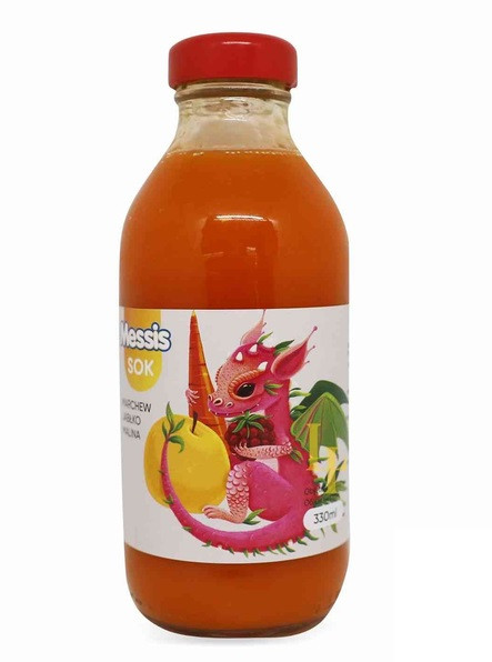 Натуральний сік Messis з морквою, яблуком і малиною 330 мл у скляній пляшці, фото 1