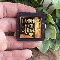 Шкіряна бірка з дзеркальним акрилом, 4х4 см, HANDMADE WITH LOVE