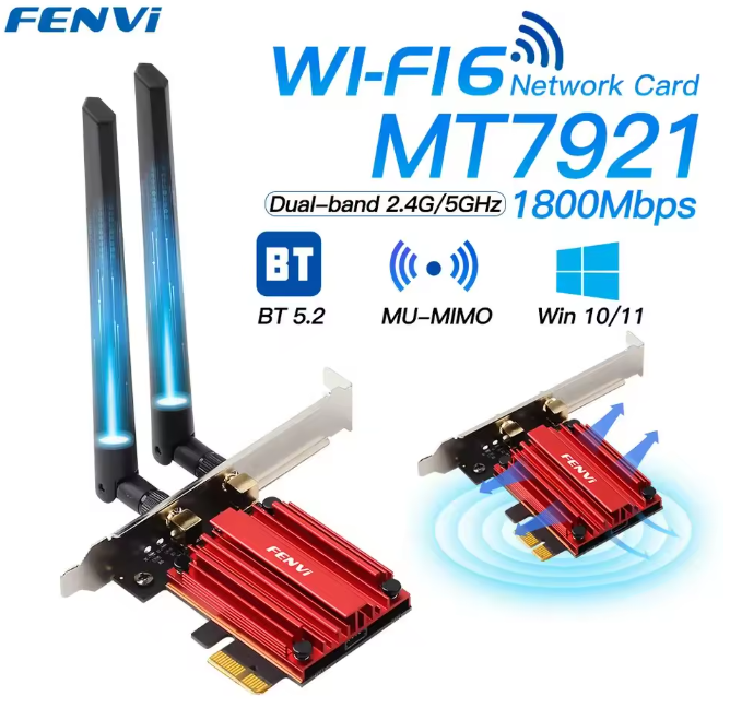 Бездротова WiFi-картаFENVI 7921 WiFi 6 PCIe 1800 BT5.2 802.11AX адаптер дводіапазонний 2,4 ГГц/5 ГГц BT5.2