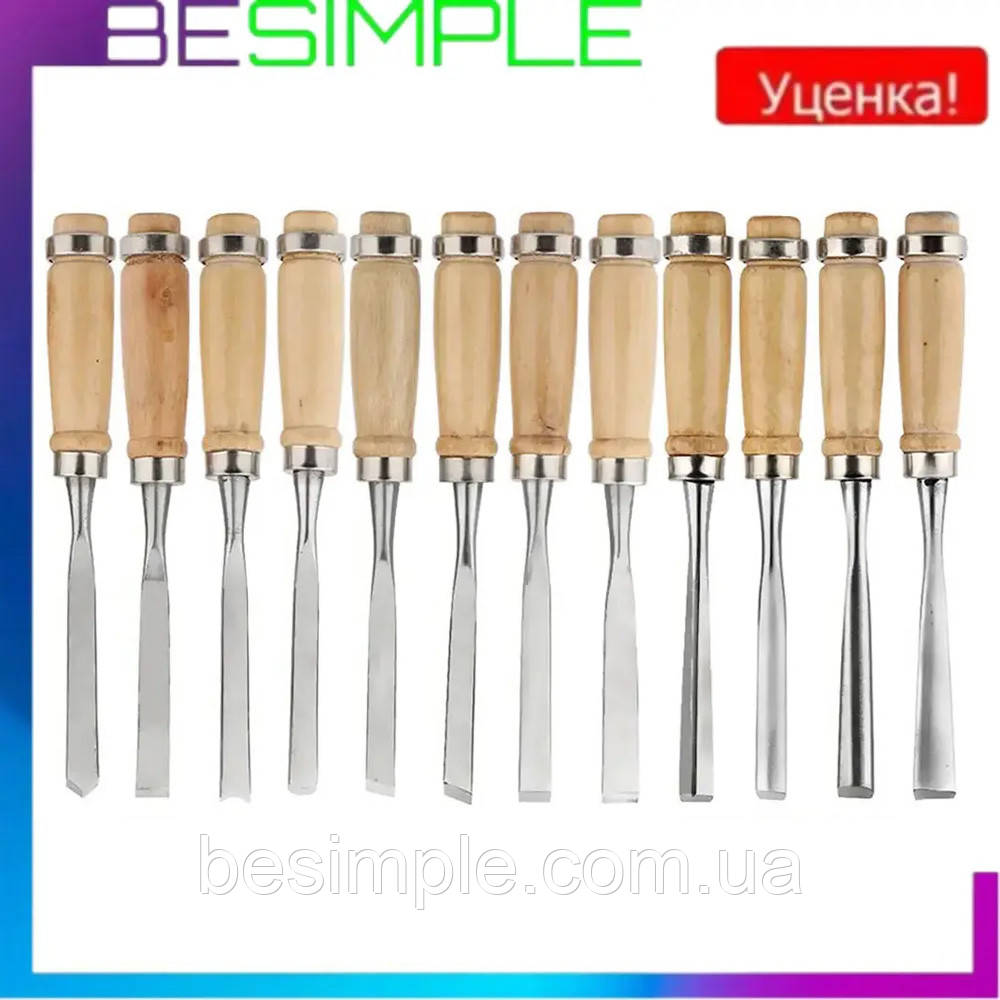 УЦІНКА! Не вистачає одного різця Набір різців по дереву 12 шт в чохлі / Інструменти для різьблення по дереву, фото 1