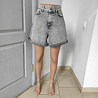 Шорты Zeo basik  женские джинсовые с высокой посадкой без стрейча 28 серые