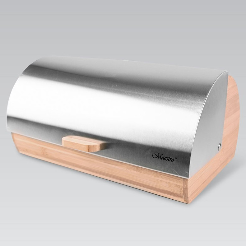 Хлібниця з дерева з кришкою з нержавіючої сталі, екологічна (36,5×22×16,5 см), фото 1