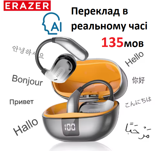 Інтелектуальні навушники-перекладачі Erazer XT66 PRO Бездротові навушники Bluetooth/ Переклад у режимі реального часу