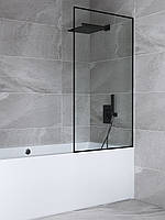 Шторка для ванной Amanda 600 x 1400 мм прозора скляна шторка в чорному профілі без штанги у ванну