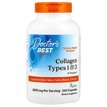 Колаген типу 1 і 3 з Вітаміном C Doctor's Best Collagen 240 капсул