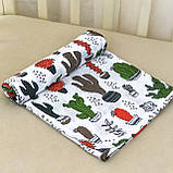 Дитячий ніжний легкий літній плед ковдра "Кактус" Подвійний муслін 78*90 см Білий/Зелений, фото 2