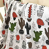 Дитячий ніжний легкий літній плед ковдра "Кактус" Подвійний муслін 78*90 см Білий/Зелений, фото 3