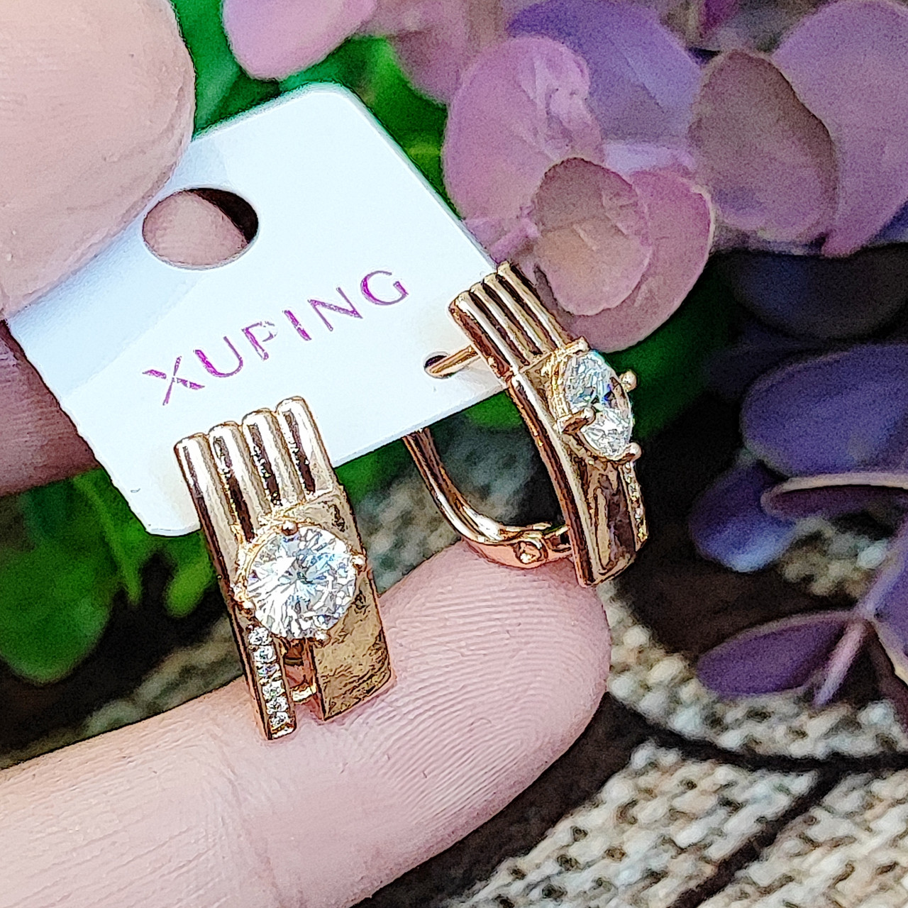 Сережки Xuping довжина 1.8см ширина 7мм медичне золото позолота 18К с1580