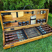 Набір шампурів Кук ручної роботи. Шашличний набір шампурів у дерев'яному кейсі., фото 2