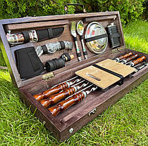 Подарунковий набір для пікніка Компакт ручної роботи (шампура та аксесуари). Набір для приготування шашлику., фото 2