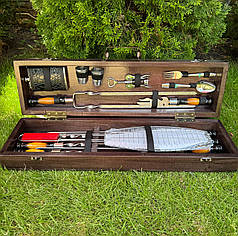 Набір шампурів Лісник ручної роботи. Шашличний набір шампурів у кейсі + гравіювання