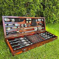 Набір шампурів Гиль LUX класік ручної роботи. Шашличний набір шампурів у дерев'яному кейсі., фото 2