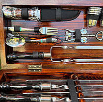 Набір шампурів Гиль LUX класік ручної роботи. Шашличний набір шампурів у дерев'яному кейсі., фото 4