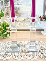 Набір з двох масивних скляних підсвічників у класичному стилі, Німеччина, вінтаж