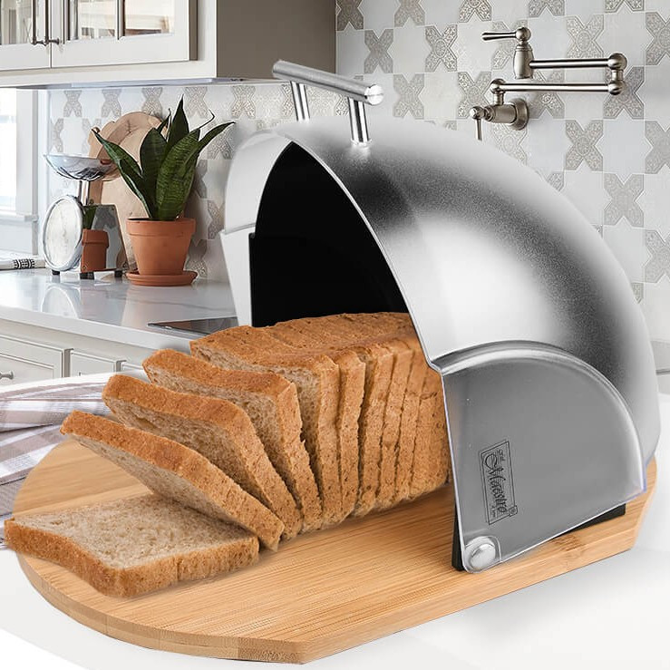 Хлібниця з дерев’яною основою Maestro, 37×21,5×39,5 см, чорна— стильне та безпечне зберігання хліба, фото 1