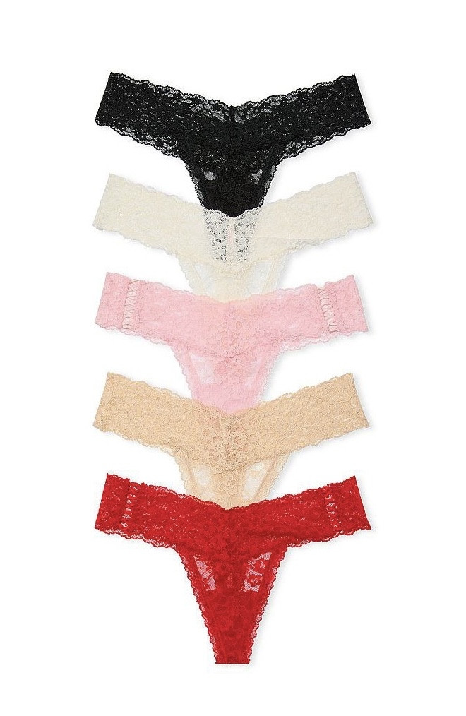 Набір з 5 мереживних трусиків стрінг Victoria’s Secret, оригінал, фото 1