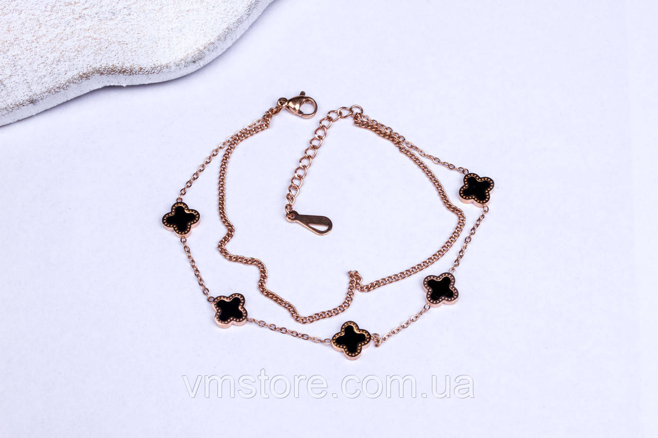 Браслет на ногу, подвійний браслет чорна конюшина, фото 1
