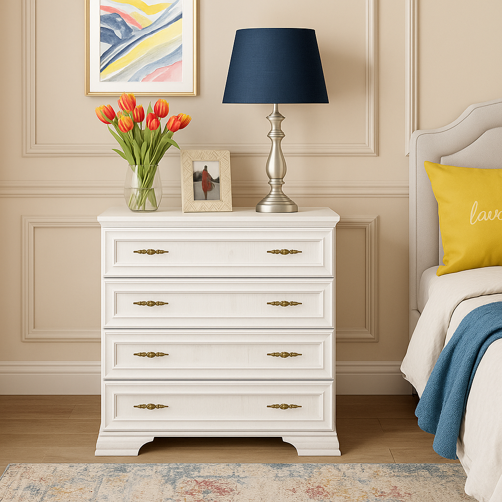 Класичний білий вузький комод прованс 4 шухляди для речей у спальню Іріс Мебель Сервіс