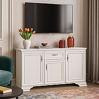 Класичний білий вузький комод тумба 3Д1Ш прованс з дверцятами шухлядою у вітальню 140 см Іріс Мебель Сервіс