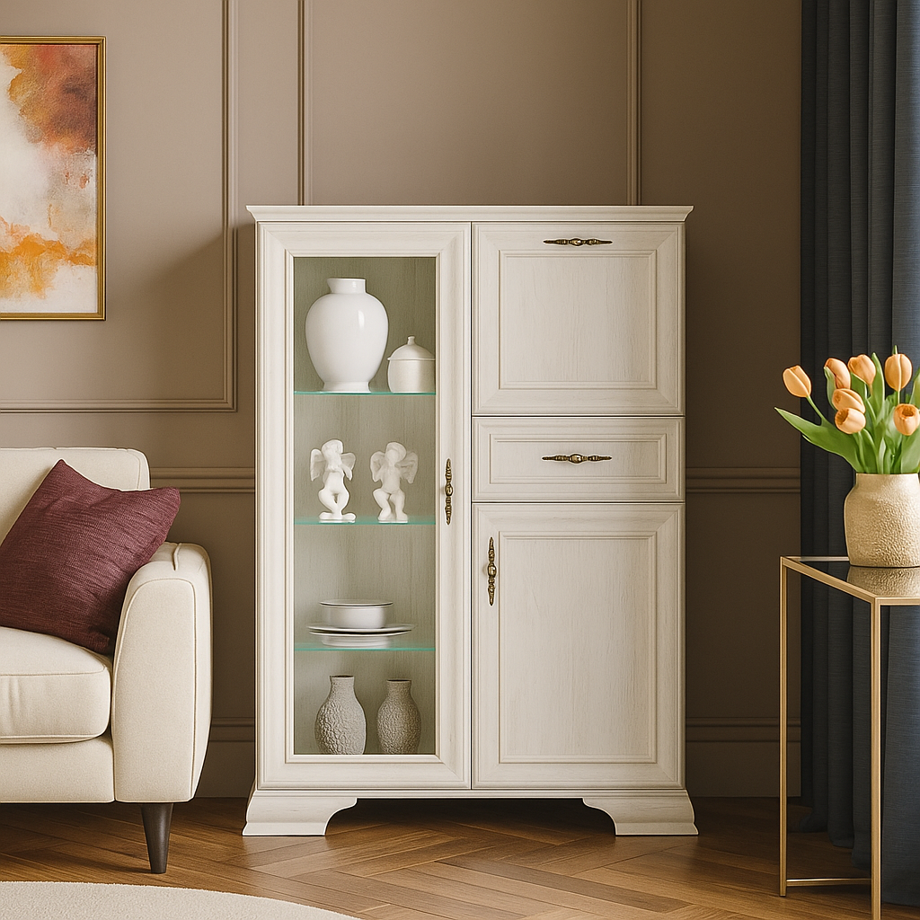 Сучасний білий комод вітрина бар 1В2Д1Ш для посуду у вітальню зал класика Іріс Мебель Сервіс