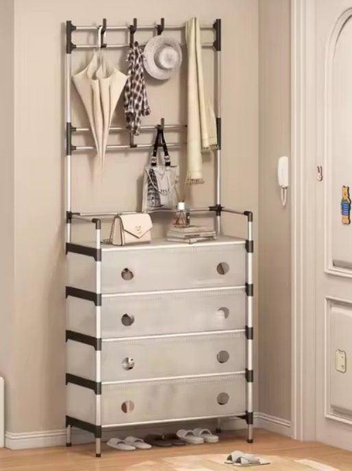 Вішалка з полицями шафа для взуття sklm-27/DXXMJ 6205T метал/пластик підлоговий вішак у передпокій, фото 1