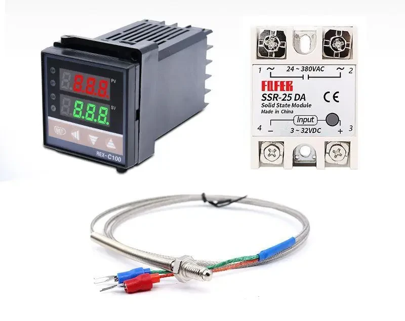 REX-C100 цифровий термостат, реле SSR-25 DA K термопара 1 м 999 °C, фото 1