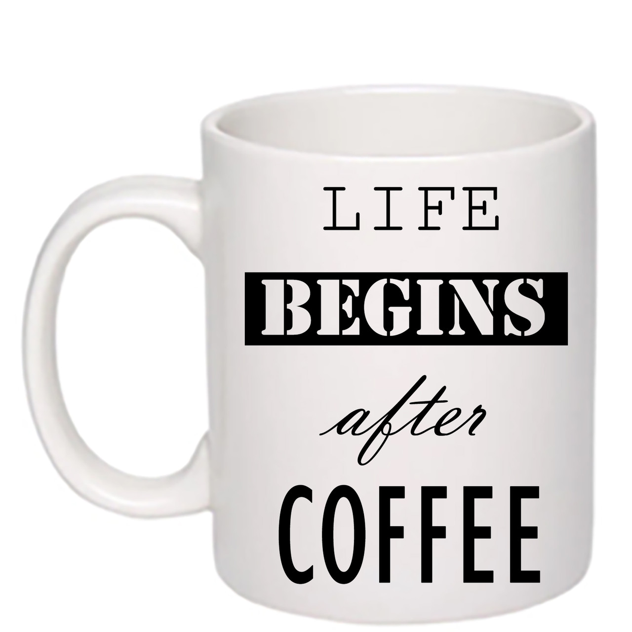 Чашка з друком "Life begins after coffee" 330 мл (колір білий) (27951), фото 1