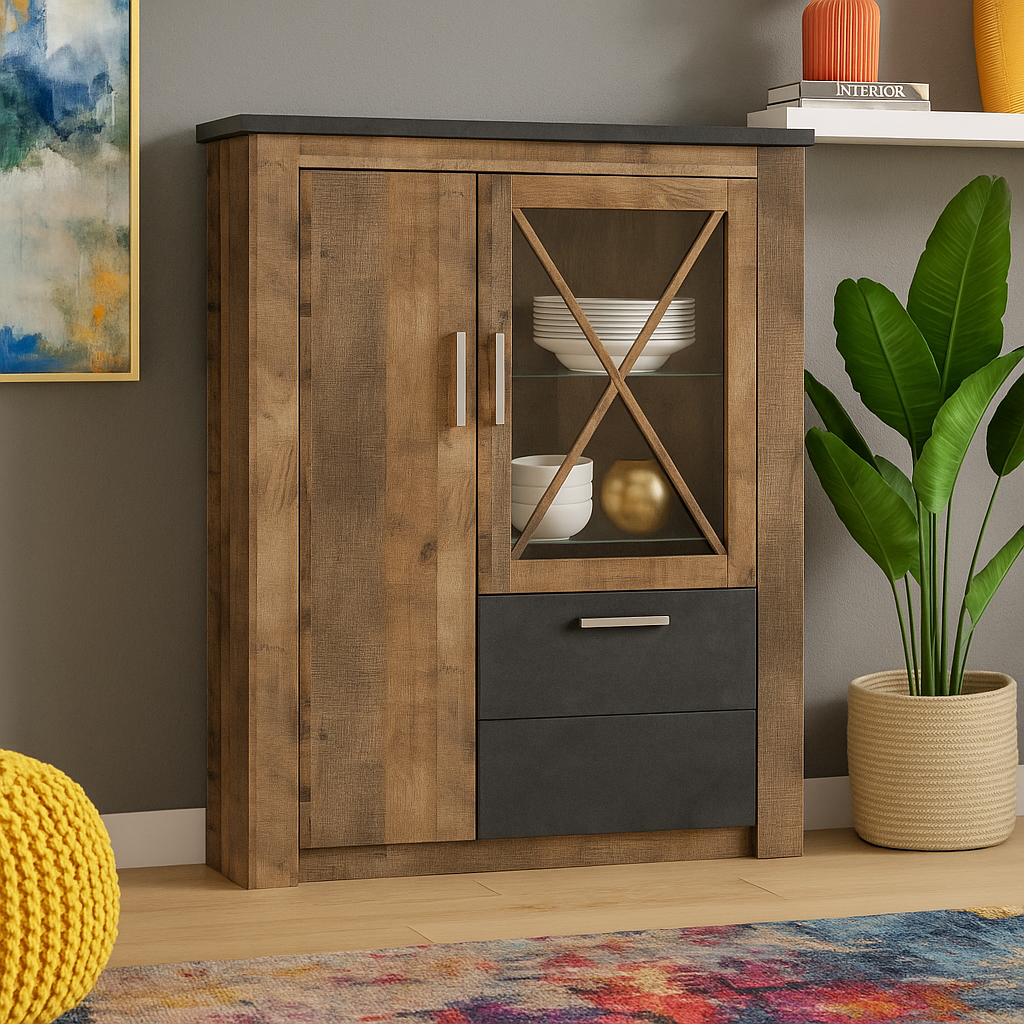 Стильний сучасний комод вітрина 2Д1В зі склом для посуду прованс у вітальню Джорджіа Мебель Сервіс