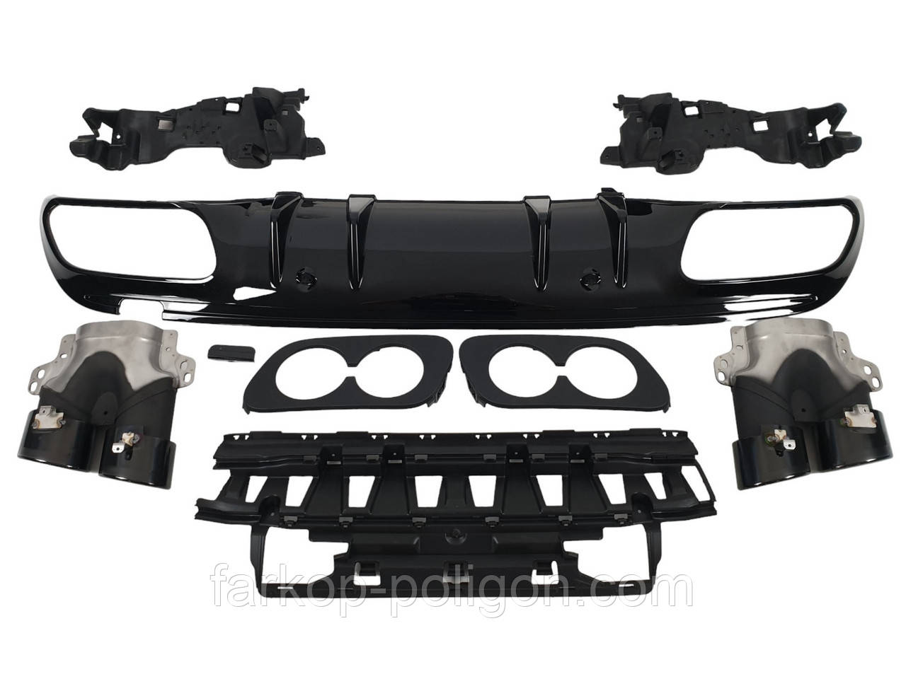 Дифузор ( заднього бампера ) Full Black / Black Pipe ( стиль C43S ) Sedan на Mercedes-Benz C-Class W205 2018-2021 року, фото 1